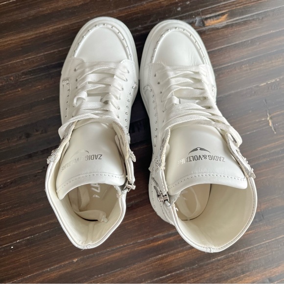 ZADIG & VOLTAIRE ZV1747 High Flash Studded Leather Sneakers in Off White NEW - Picture 8 of 14